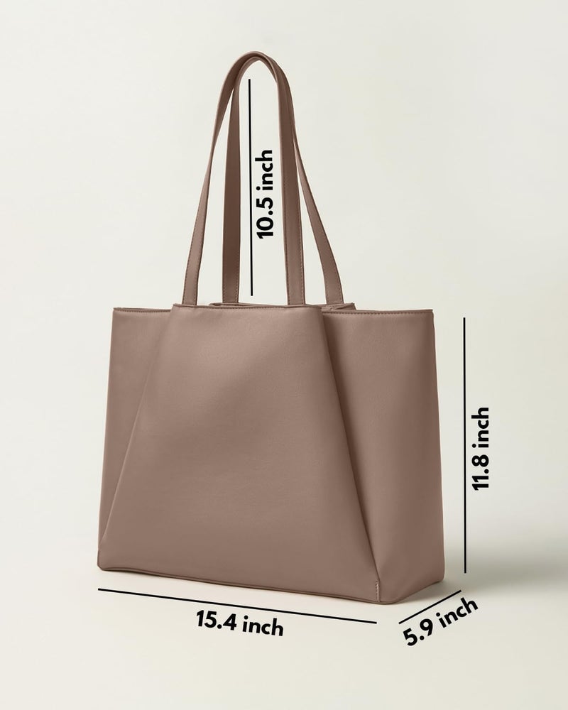 Apryl Work Tote Bags for Women 15.6 Inch - Laptop Tote Bag with Zip Compartments - Large PU Leather Office Purse Computer Briefcase - Image 5